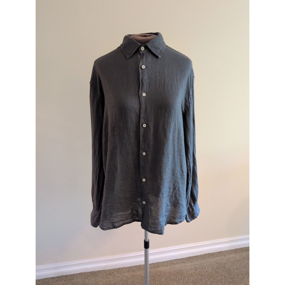 William/ Italy Womens Blouse French Blue XL 100% Euro Linen Long Sleeve Shirt